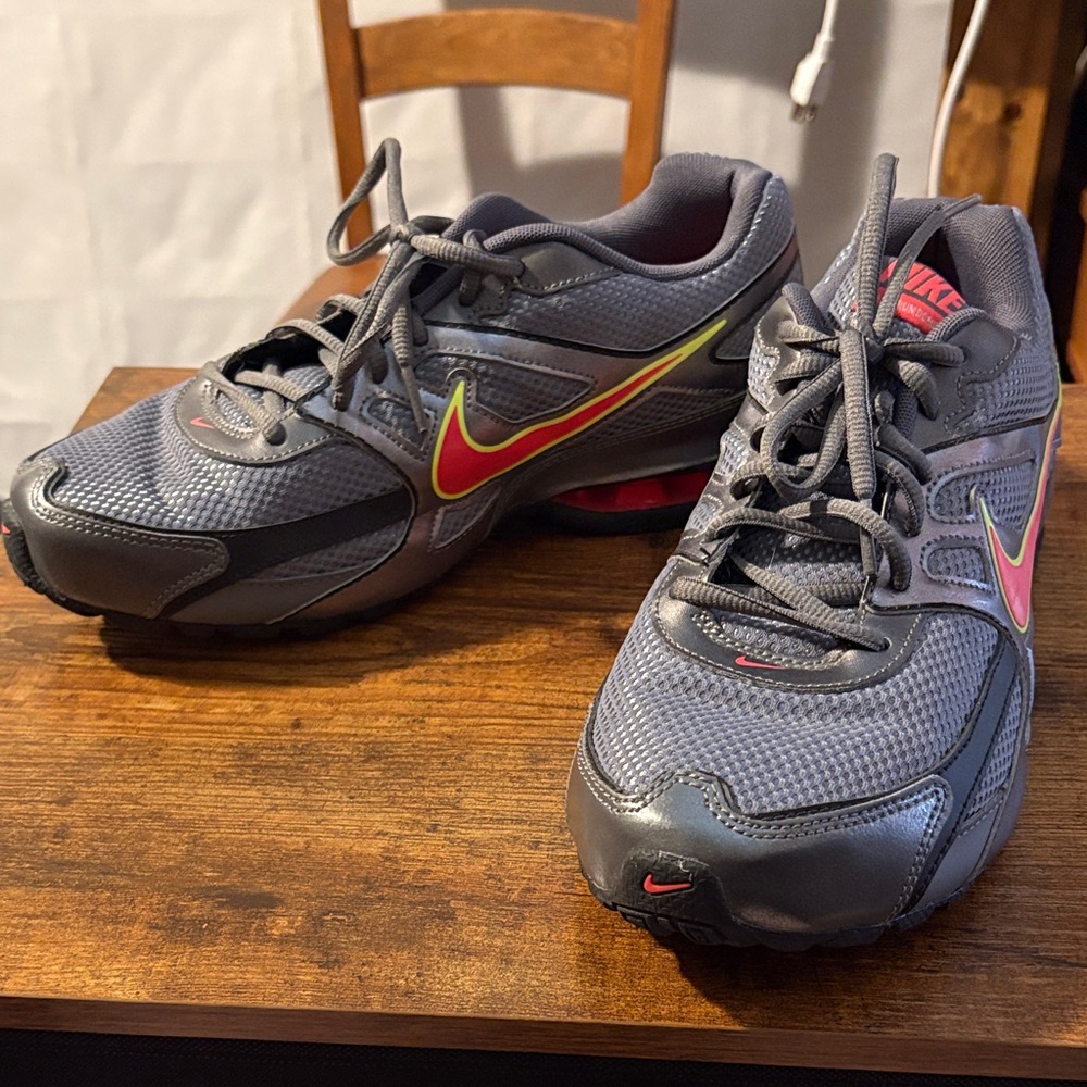 Nike Gray Athletic Sneakers with coral and Yellow Swoosh